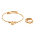 Golden heart charm cable wire jewelry set with open braided bracelet and matching ring - Bracelet + Ring / Gold Combination