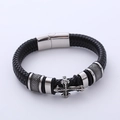 Bracciale vintage in pelle intrecciata nera con croce in acciaio inox da uomo - Stile pendente a croce / Nero