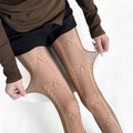 Bruine Lolita-panty met elegant strik-jacquardpatroon en hoge elastische visnettextuur - Eén Maat [40-80kg] / Verticale Streep Strik Hol Gaas Koffie