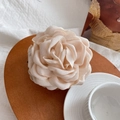 Eleganter Haarklammer mit beiger Stoffblume auf Holzteller bei weichem Tageslicht - 10cm Aprikosenfarbene Rose Haarkralle