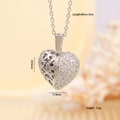 Silver-toned heart necklace with half-hollow wing pattern and zircon pavé detailing - Semi-Hollow Pave Heart / Silver