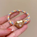 Elastic hair tie with a cute brown bear charm and colorful braided bow ropes - Woven Colorful Bear Head