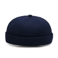 Classic navy blue cotton canvas docker cap with minimalist six-panel brimless design - One Size / Navy Blue