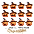 Set di 12 etichette di zucca di Halloween con cappelli da mago e corde di canapa per feste - Ornamenti di Zucca 12 Pezzi/Set