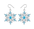 Boucles d'oreilles flocons argentés avec gemmes bleu clair et cristaux clairs - Style Crochet / Boucles d'Oreilles Bleues