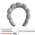 Macro view of light grey cloud sponge headband detailing dimensions 17x18x4cm and material - 18-dark Gray Terry Cloth Headband