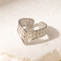 Silver V-shaped titanium steel ring with embossed square pattern on stone base - Heart Steel Color 48