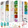 Paillettes de Noël en forme de flocon pour décoration d'ongles et maquillage de fête - Ensemble de paillettes flocons de neige de Noël A / 12 Grilles