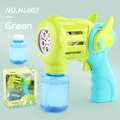Electric 5-hole bubble gun toy set in bright green with refill bottle and retail box - Green