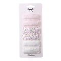 Detail of 6-piece square floral fabric hair clips with lace and embroidery patterns - Pink Lace Style (PP164-11)