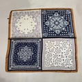 Elegant navy and ivory paisley square silk scarf with vintage patchwork pattern - Navy Blue Silk Scarf / 65