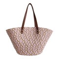 Colorful woven straw tote bag with lavender accents and brown leather handles - Large / Taro Purple