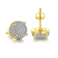 Dettaglio macro degli orecchini a perno dorati con micro-pavé di zirconi e chiusura a vite - Bicolore Oro e Argento