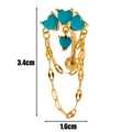 Piercing ombelico a cuore dorato con turchese, catenina pendente e misure del prodotto - Giallo Oro-Zirconia Ciano