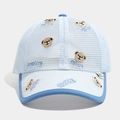 Detailed close-up of light blue mesh fabric with bear embroidery on a summer cap - 52cm 2-5 Years Old / Light Blue
