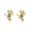Detail of Hamsa hand charms with blue evil eye, red heart, and colorful crystals - Hamsa Hand / Gold Blue