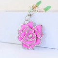 Pink rhinestone rose metal keychain with sparkling crystals and durable hook for women - Pink
