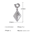 Rhombus stainless steel pendant charm in silver finish showing dimensions 2.35cm by 0.9cm - Steel Rhombus Charm
