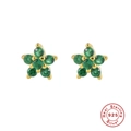 Elegant 925 sterling silver snowflake stud earrings with green gemstones in gold plating - Gold-Green Zirconia