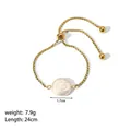 Gold adjustable stainless steel bracelet featuring a 1.7cm baroque freshwater pearl - Baroque Pearl Style (YYB023060)