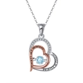 Two-tone heart necklace with blue dancing stone and always my mother engraving - Sky Blue Topaz White Gold Plated, Approx. 2.41g