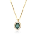 Elegante Goldhalskette mit ovalem grünem Smaragd-Anhänger und Diamant-Halo - Gold Grün Edelstein Halskette / Gold/Grün