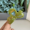 Olive green irregular bow-shaped resin hair claw clip with golden metal spring - Sprout Green - Small Bowknot