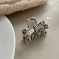 4cm acetate bow hair claw clip with black and white marble pattern for half-up hair styles - Black+White