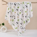 Soft cotton baby swaddle wrap with cute panda and bamboo prints on a white base - Bamboo Panda