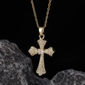 Detailed view of gold plated cross pendant necklace with sparkling cubic zirconia inlay - Style 25: Brass Plated With Real Gold + Stainless Steel Chain (color Retention)