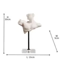 White sandstone male bust sculpture on black stand with clear base, 30cm height - Crystal-based Sandstone Half-body Human Head 7051