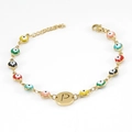 Golden 18K stainless steel evil eye bracelet with colorful beads and letter P charm - Letter P