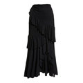 Detail of elegant black multi-layered asymmetric ruffled maxi skirt with flowing drapes - One Size / Single Ruffle Skirt