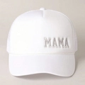 White MAMA embroidered trucker hat with mesh back and adjustable strap for sun protection - One Size / White