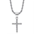 Collana hip hop con pendente a croce in acciaio al titanio con zircone 3A e catena - Ciondolo Singolo Color Argento