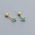 S925 silver gold clover stud earrings with turquoise stones and screw backs - Gold Tone Turquoise