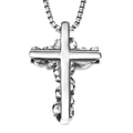 Vintage gothic cross pendant necklace in silver stainless steel finish on white background - Cross Skull + Titanium Steel Chain