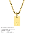 Minimalist stainless steel square pendant necklace with letter Y in 14K gold finish - Letter Y / Gold
