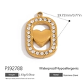 Gold stainless steel oval pendant with 3D heart and cubic zirconia stones, waterproof - Gold Oval Heart Rhinestone (PJ92788)