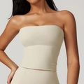 Beige strapless sports bra in high-elasticity matte fabric for fitness yoga - S / Oat Apricot