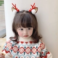 Cute red Christmas reindeer antler headband with white pom poms for festive hair decor - 47# Red Antler Fur Ball Ear Pair