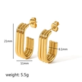 Macro shot of gold stainless steel geometric earrings showing 21mm height and 11mm width - Triple Line C-Shaped Gold Style (TE6192-G)
