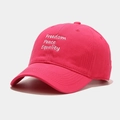 Detail of hot pink baseball cap featuring white Freedom Peace Equality embroidery - M (56-58cm) / Rose Red