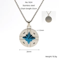 Blue compass star necklace in stainless steel with 55cm square pearl chain - Blue Star Compass Style (ZYG1824)
