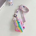 Unicorn silicone crossbody bag in purple with rainbow strap and fidget bubble texture - Purple Multi