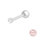 Silver S925 sterling silver cartilage stud with six-prong set sparkling zircon crystal - Style 3 / White Gold