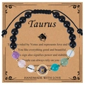 Taurus zodiac bracelet with mixed natural crystals and adjustable black cord on a card - Taurus-Braided