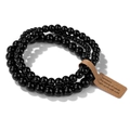 Detailed view of elastic black gemstone bead bracelet with a kraft paper hanging tag - 19cm 3-Piece Set - Black Agate Style