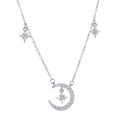 Silver crescent moon and star pendant necklace with sparkling zircon crystals - Star & Moon Rhinestone Style / Silver