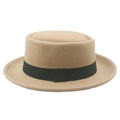 Chapeau Pork Pie classique en laine camel foncé avec ruban gros-grain pour adultes - 57cm / Kaki